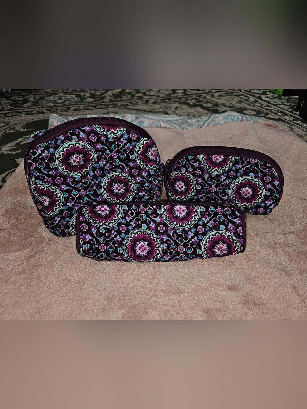 3pc Vera Bradley Cosmetic Set Purple Paisley